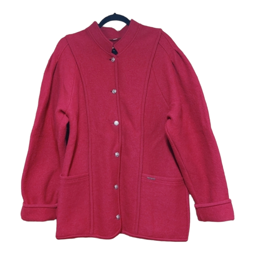 Geiger Red Puff Sleeve Wool Jacket  Size 44 Made in Austria.Cabincore outdoor